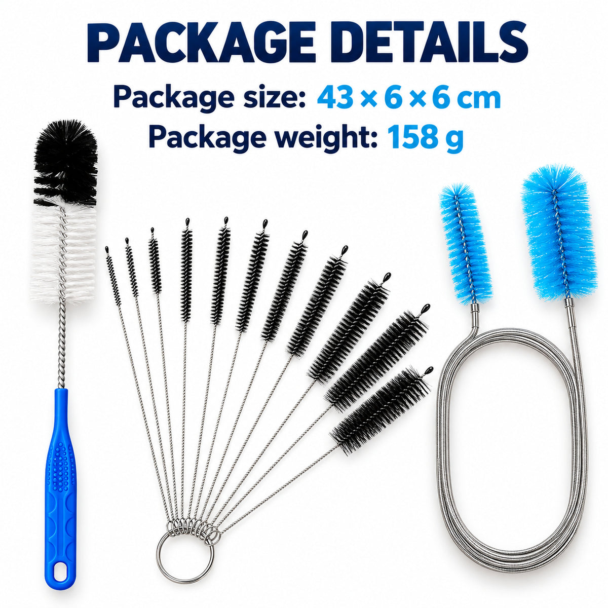 12Pcs Bottle Tube Cleaning Brush Set Straw Pipe Cleaner Flexible Double Ended