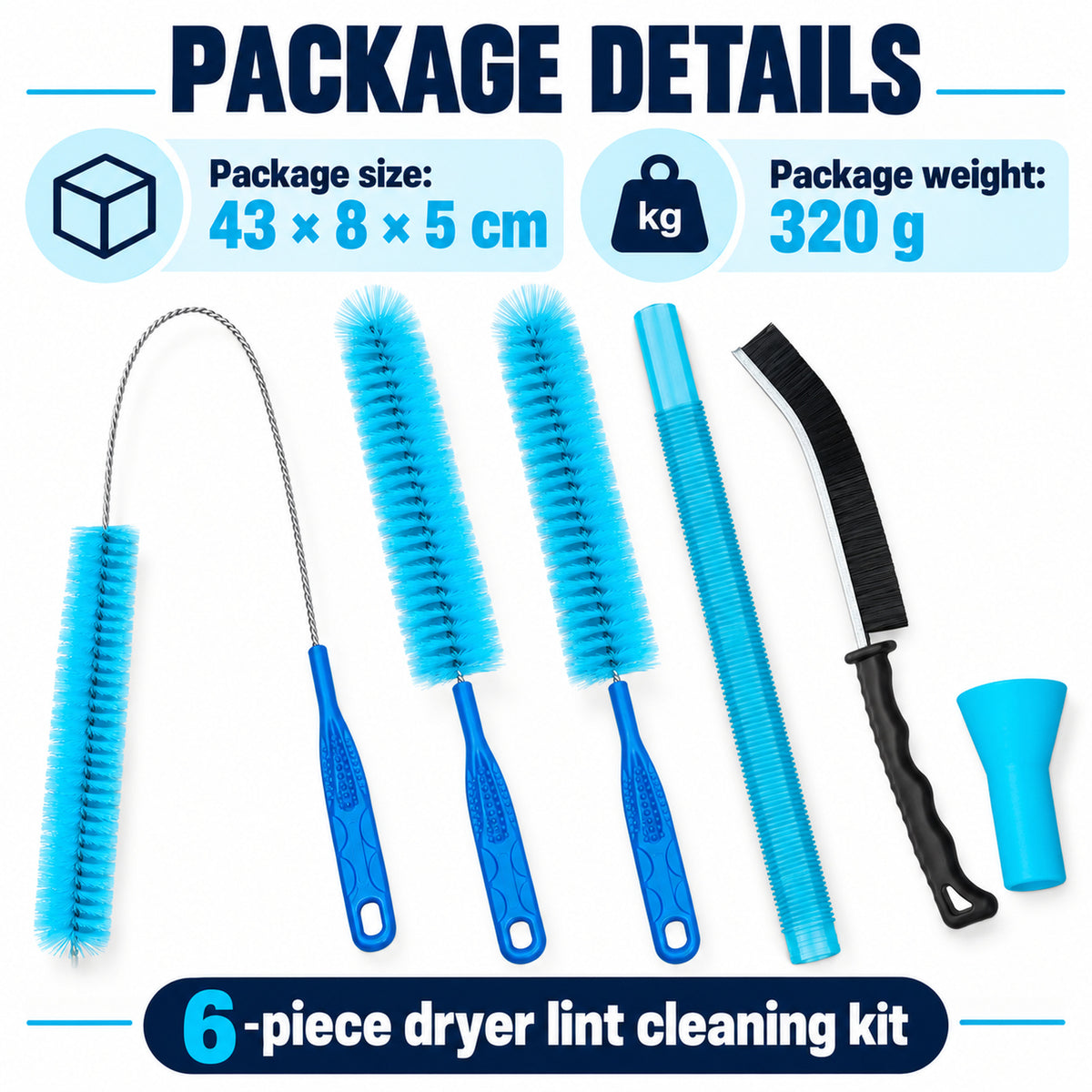 6Pcs Dryer Vent Lint Cleaning Kit Vacuum Hose Attachment Brush Set Flexible