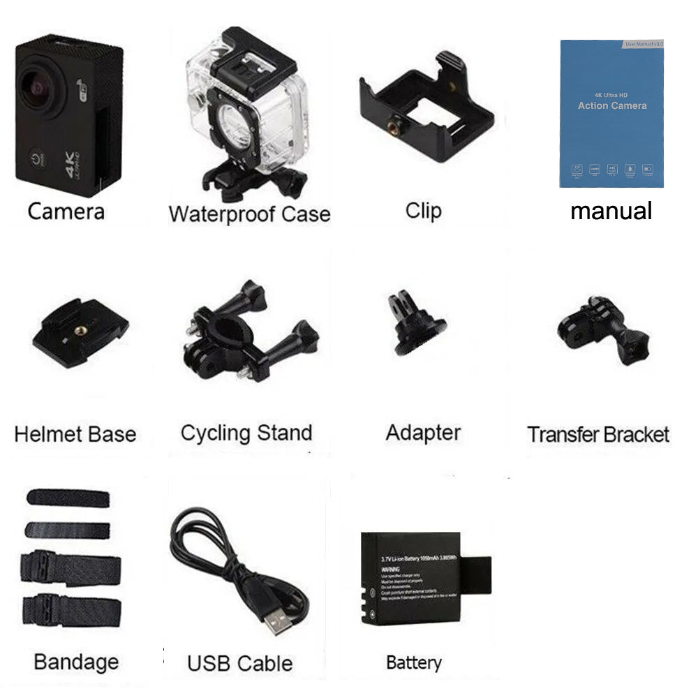 4K Action Camera Ultra HD DV Waterproof 30M