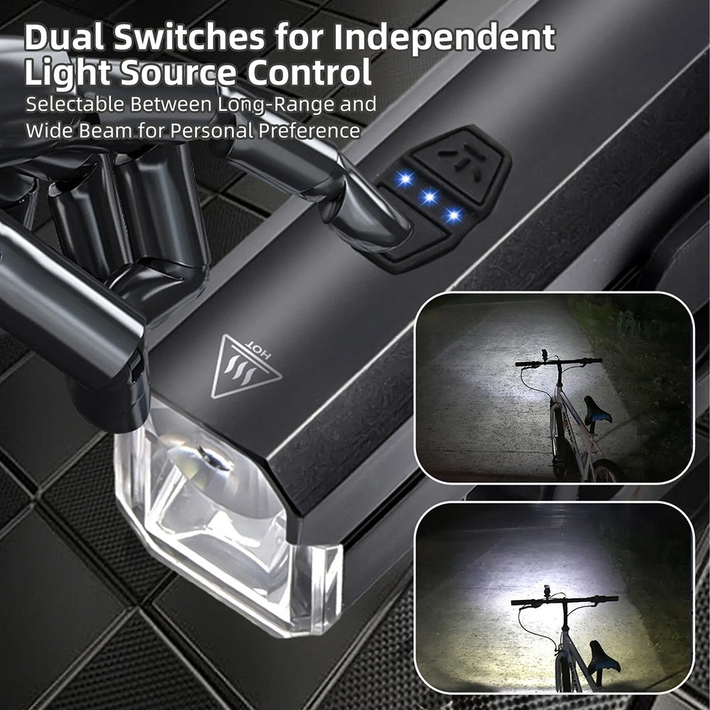 LED Bike Headlight Rechargeable Waterproof 1000LM 5000mAh 6 Modes