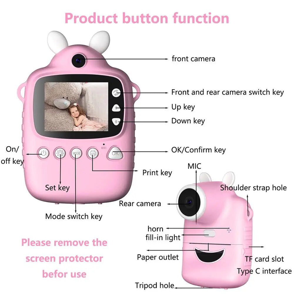 Children Instant Photo Camera With Print Paper 2.4 inch HD Camcorder