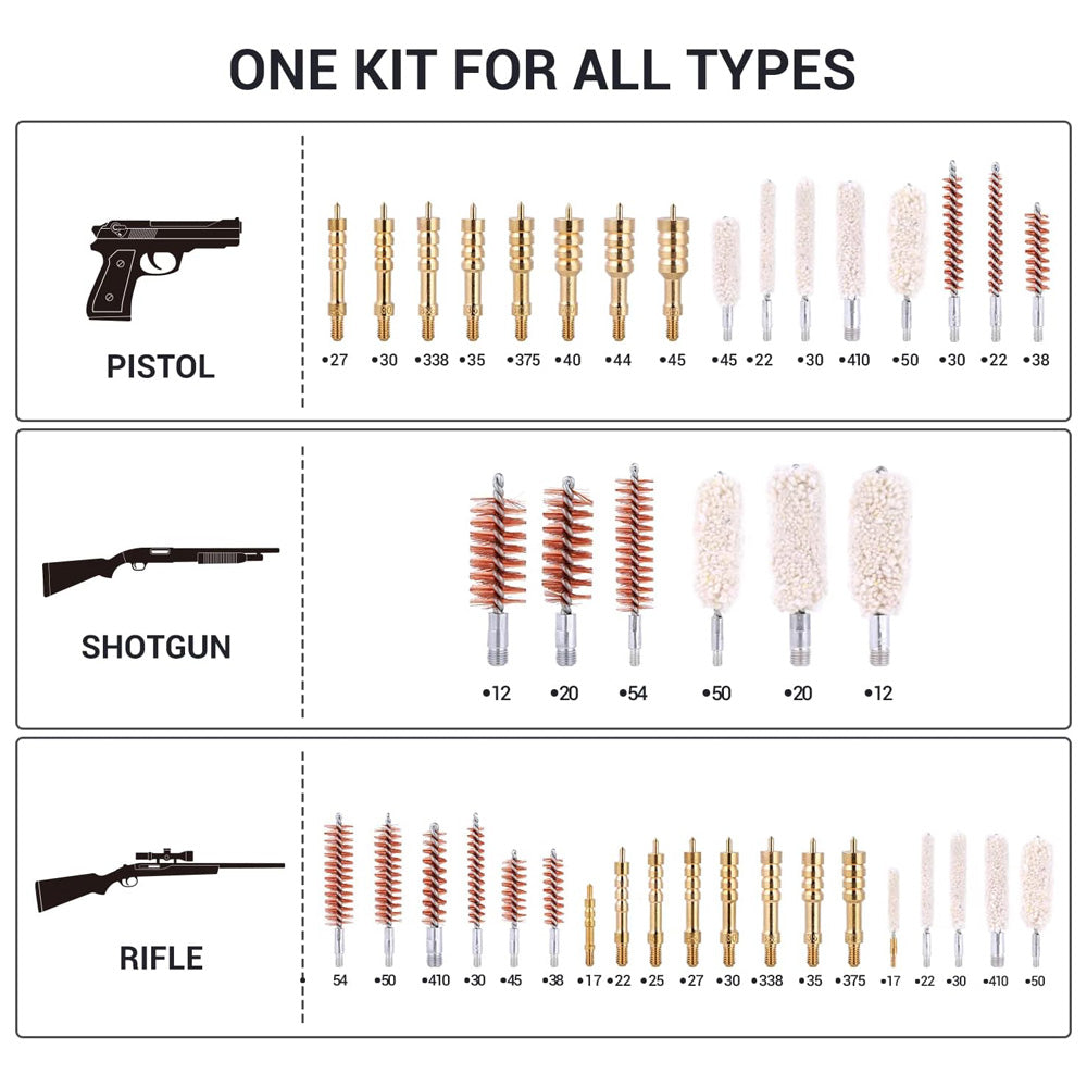 58 pcs Universal Gun Cleaning Kit Brush Handgun Hunting Firearm Cleaner Tools