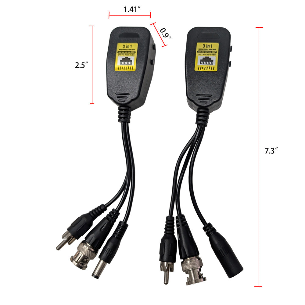 1 Pair 3-in-1 8MP HD Video Balun Connectors for CCTV Camera