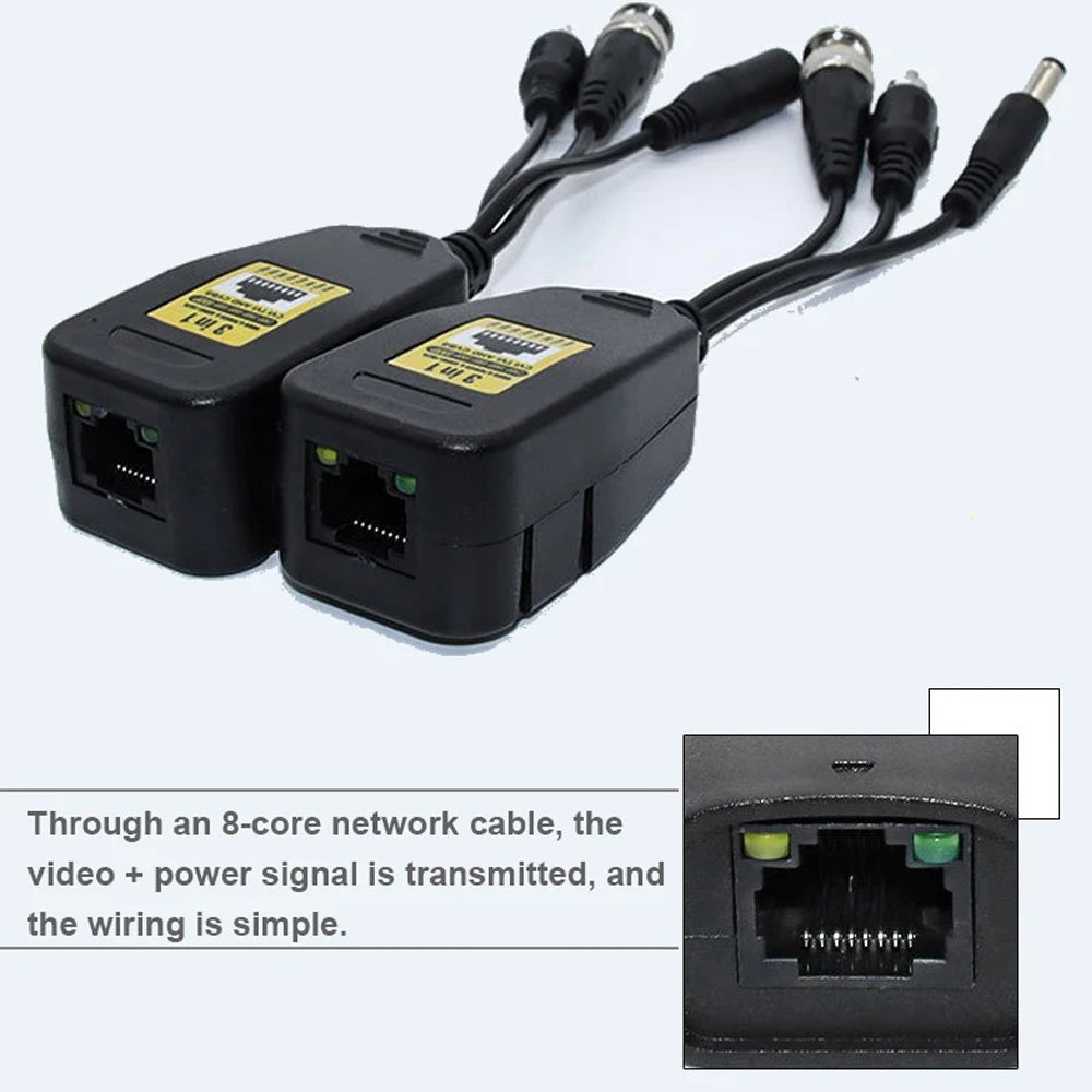 1 Pair 3-in-1 8MP HD Video Balun Connectors for CCTV Camera