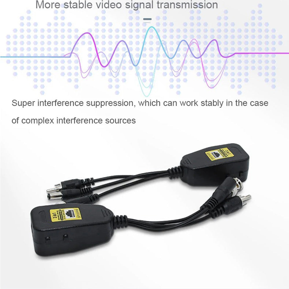 1 Pair 3-in-1 8MP HD Video Balun Connectors for CCTV Camera