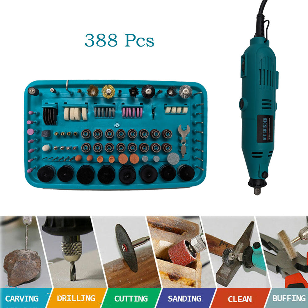 388pcs Mini Rotary Electric Grinder Tool Kit Grinding Polishing Cutting Drill