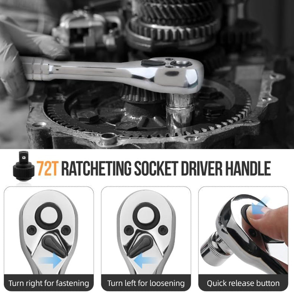 57 PCS 72 Teeth Ratchet Hand Tool Socket Set 1/4“-3/8” Metric Tool Kit