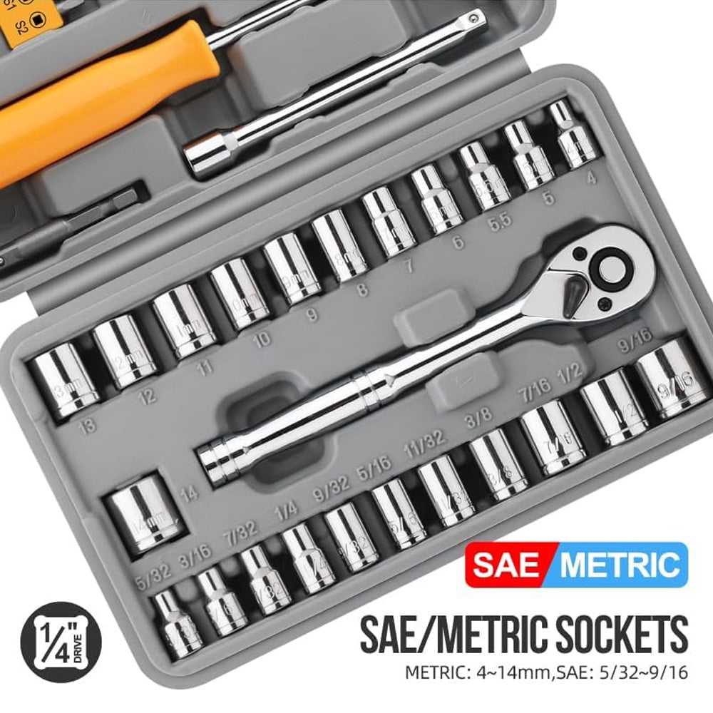 57 PCS 72 Teeth Ratchet Hand Tool Socket Set 1/4“-3/8” Metric Tool Kit