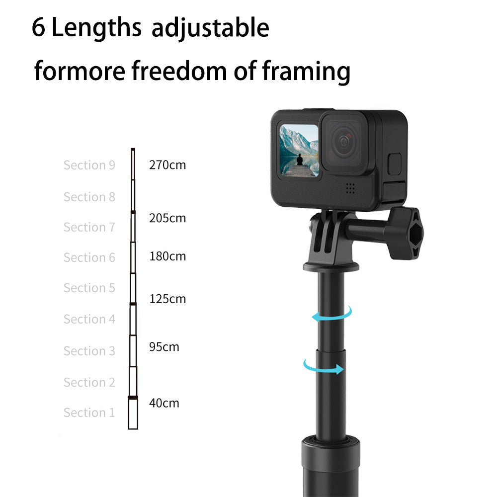 TELESIN 2.7M Ultra Long Monopod Carbon Fiber Selfie Stick For GoPro Hero 12 11 10 9 8 7 6 5 4 Max Insta360