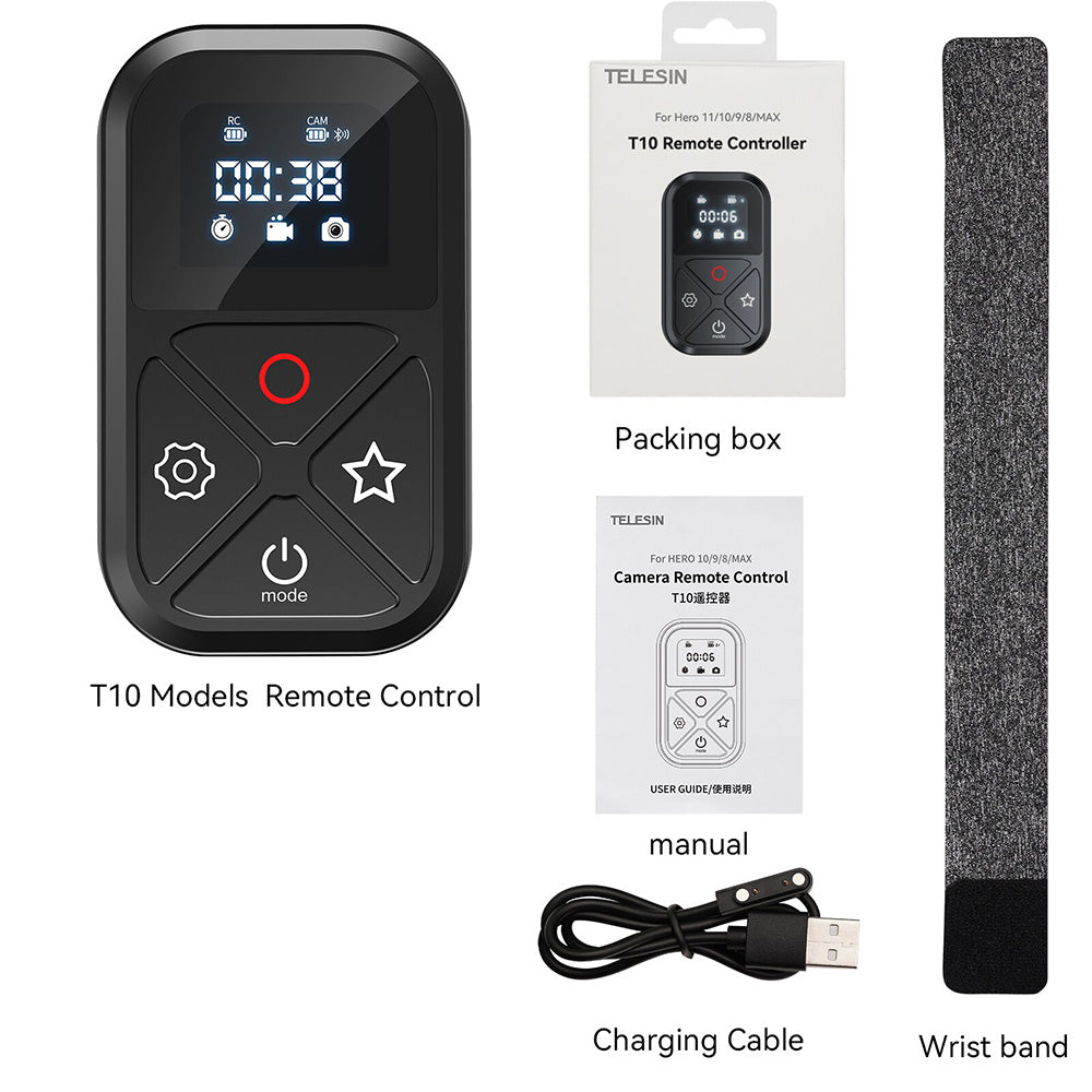 TELESIN 80M Bluetooth Remote Control For GoPro Hero 12 11 10 9 8 With Wrist Strap