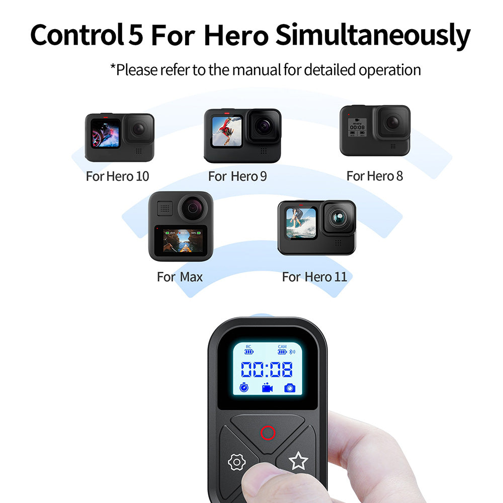 TELESIN 80M Bluetooth Remote Control For GoPro Hero 12 11 10 9 8 With Wrist Strap