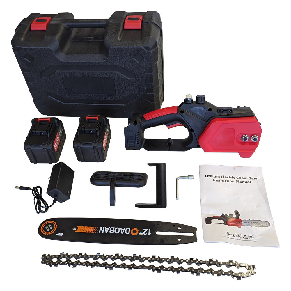 12 Inch  Electric Chain Saw 2 Batteries Woodworking Pruning Chainsaw