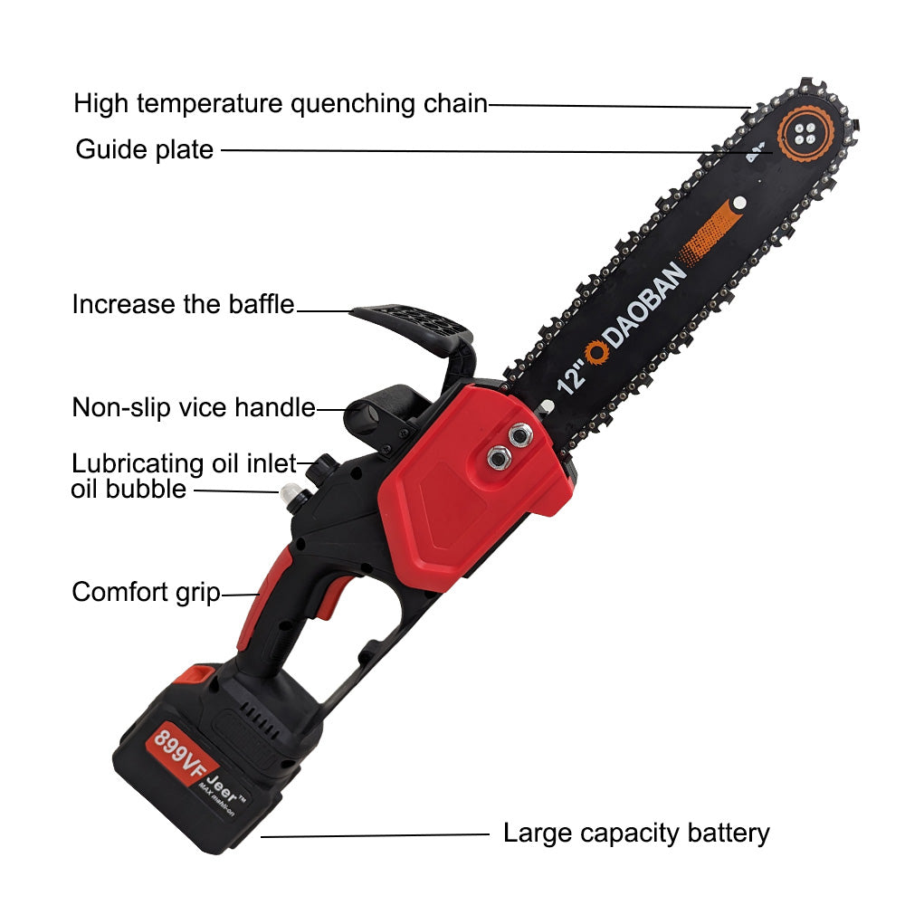 12 Inch  Electric Chain Saw 2 Batteries Woodworking Pruning Chainsaw