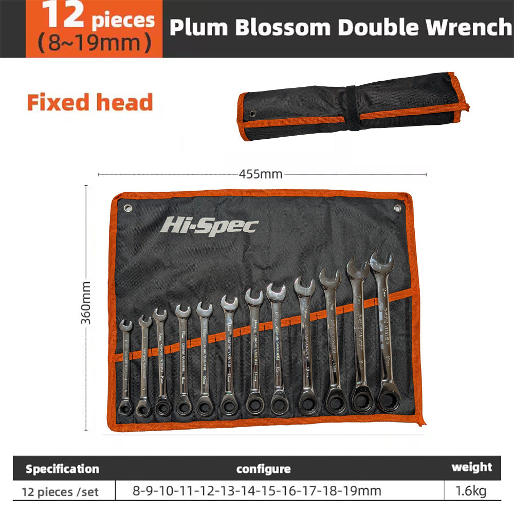 12Pcs 8-19mm Metric Ratchet Spanner Set Professional Ratchet Wrench Tool