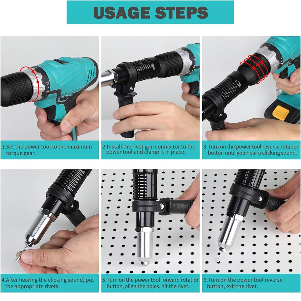 Electric Rivet Gun Adapter Kit Cordless Drill Nut Riveter Insert Wrench Kit