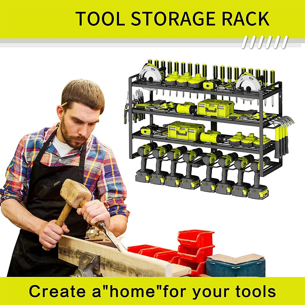 Power Tool Organizer Wall Mount High-capacity Storage 4 Layers 8 Drill Holder