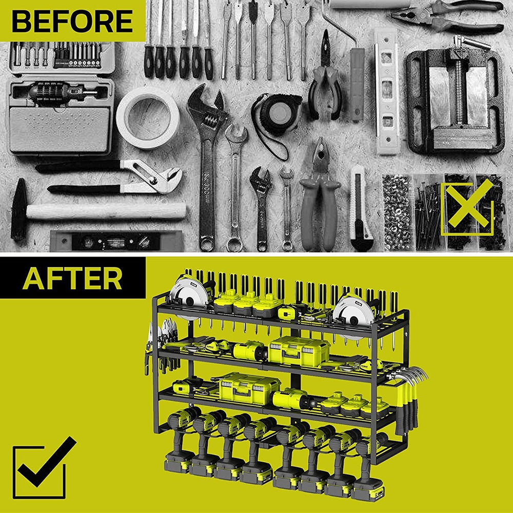 Power Tool Organizer Wall Mount High-capacity Storage 4 Layers 8 Drill Holder