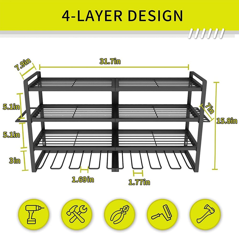 Power Tool Organizer Wall Mount High-capacity Storage 4 Layers 8 Drill Holder
