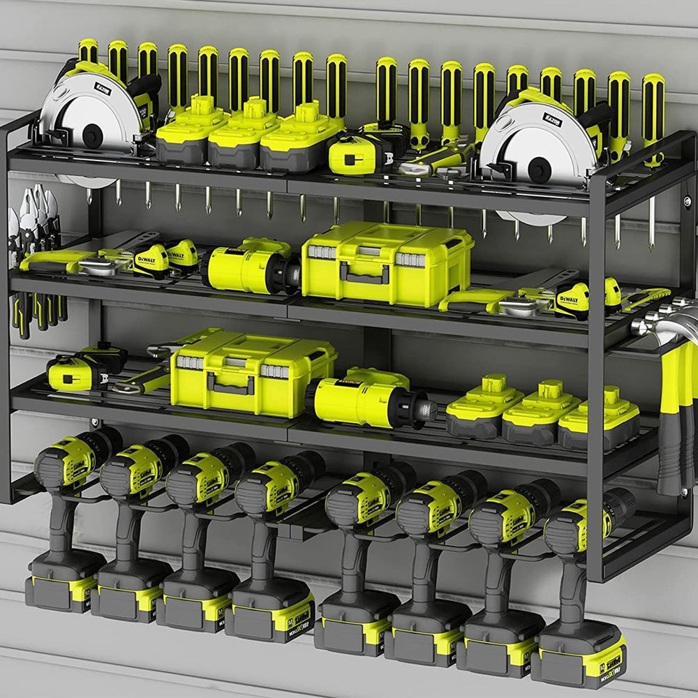 Power Tool Organizer Wall Mount High-capacity Storage 4 Layers 8 Drill Holder