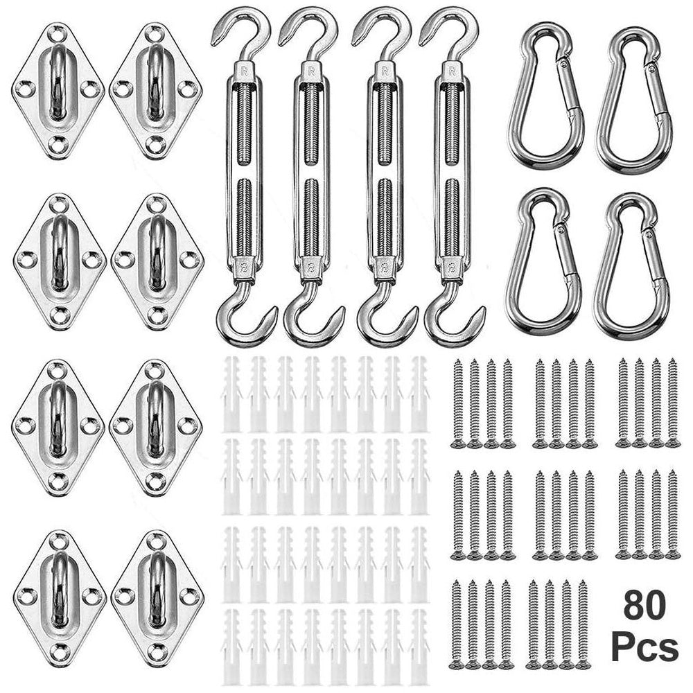 80 pcs Stainless Steel Sun Shade Sail Accessory Wall Mounting Hardware Kit