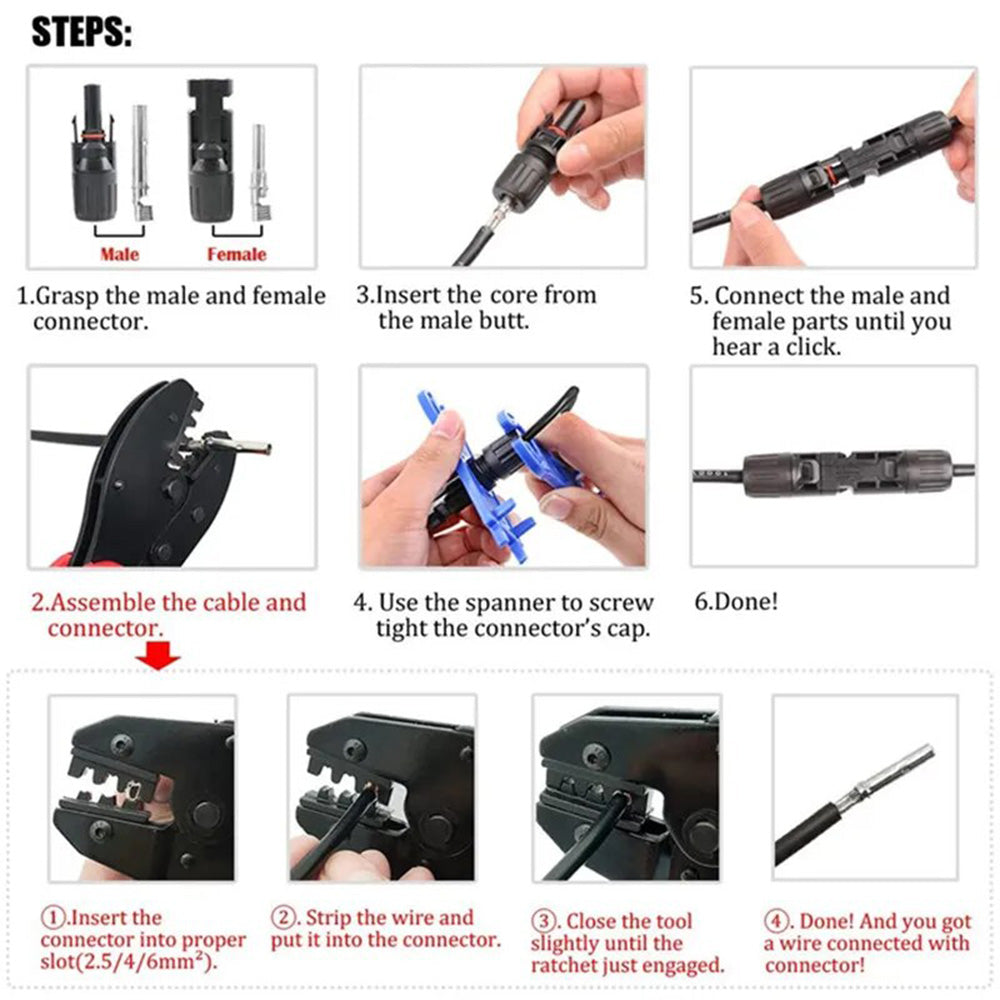 Solar Crimping Stripper and Cutter Tools 10pcs Solar Panel Cable Connectors