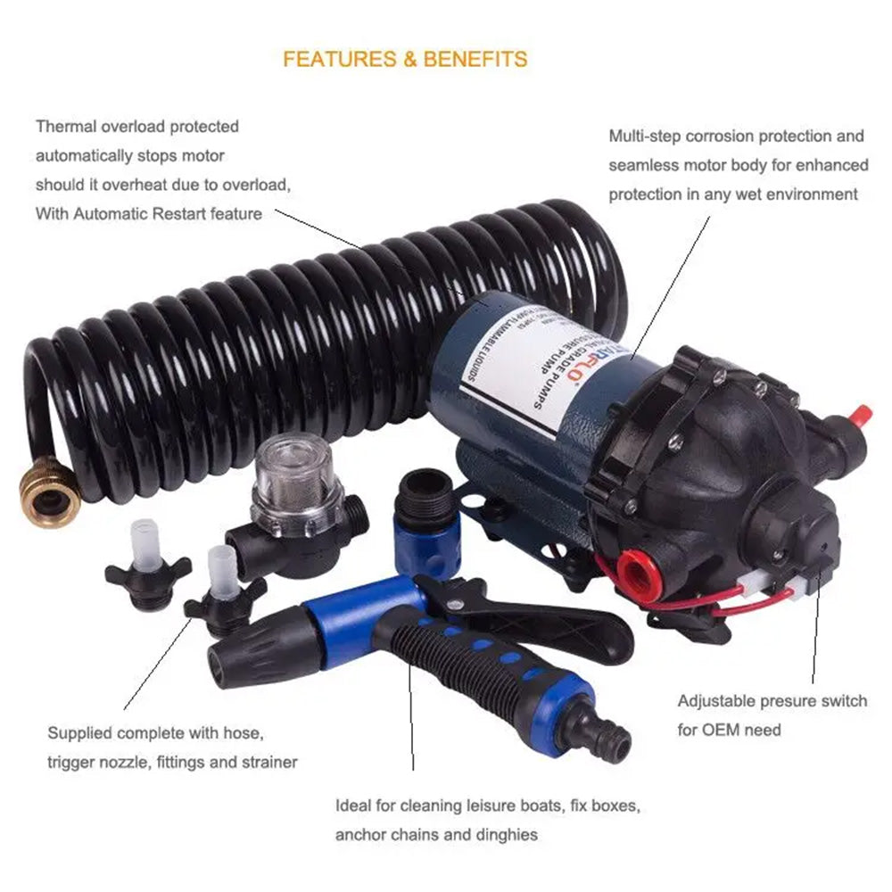 DC 12V 20LPM 70PSI deck wash mini bike car wash water pump kit