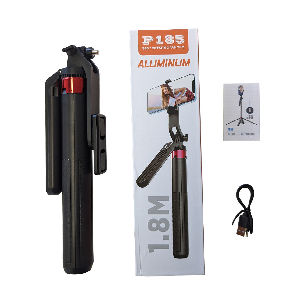 1.8m Aluminum Alloy Quadripod Shelf Bluetooth Selfie Stick Stand Stabilizer