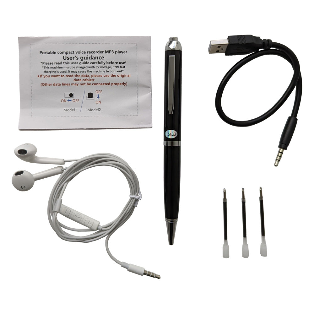Q90B 64GB Digital Recording Writing Pen Voice Recorder Device Audio  Earphone