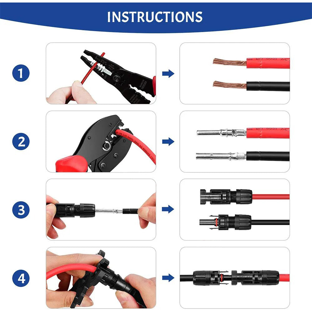 Solar Crimping Tool Kit Cable Connector 6pcs Male Female Solar Connector