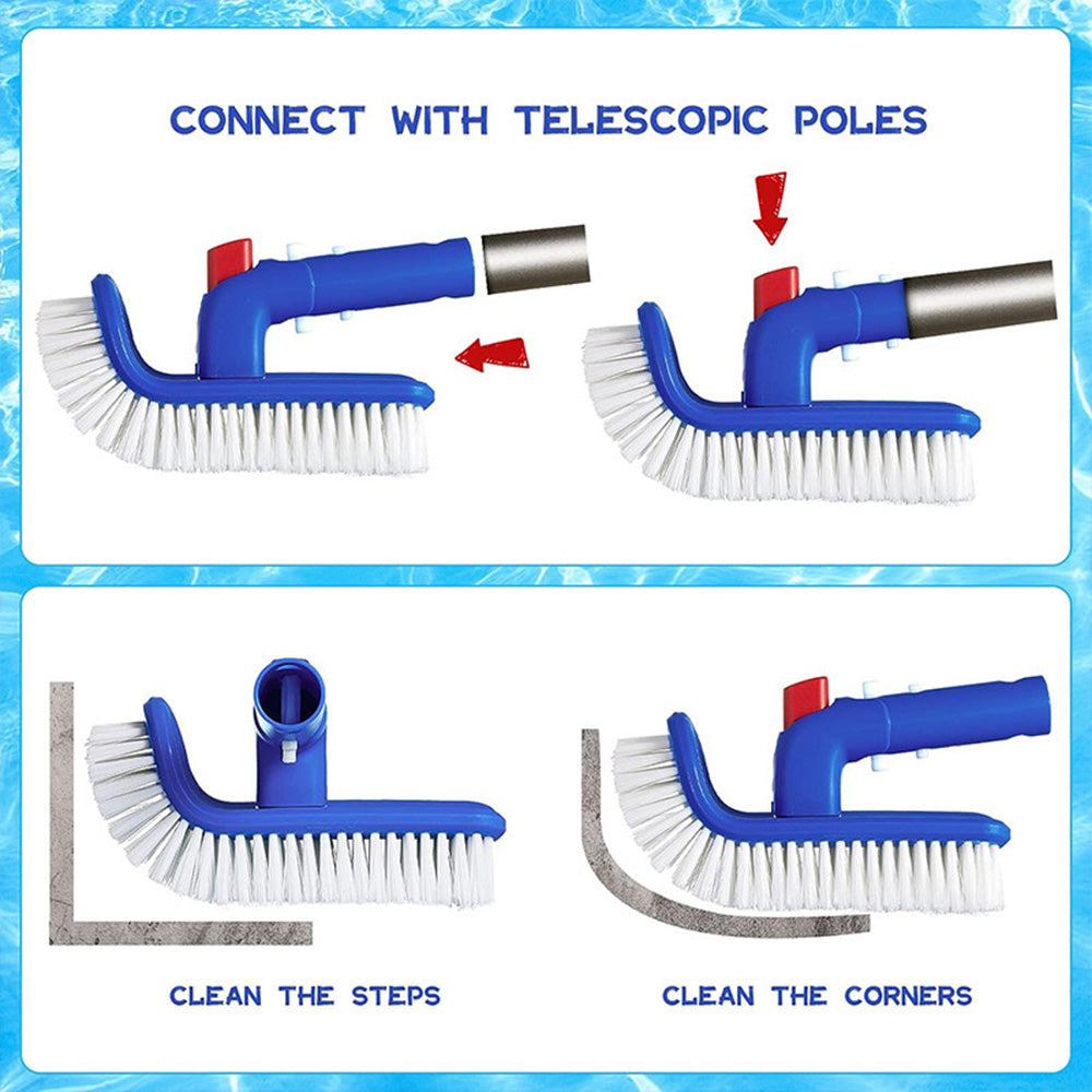 Pool Corner and Stair Brush Curved End 180 Degree Rotating Pool Cleaning Brush