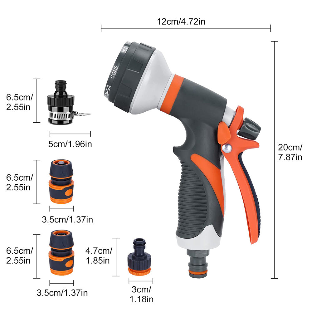 Garden Hose Spray Gun Set 8 Adjustable Patterns High Pressure Water Gun Nozzle