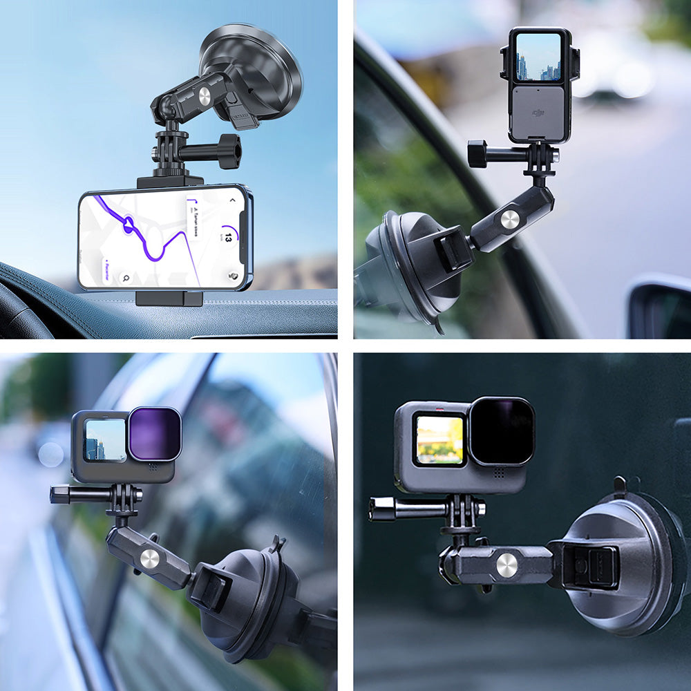 TELESIN Car Phone Holder Suction Cup 360° Adjustable 1/4 Adapter For GoPro
