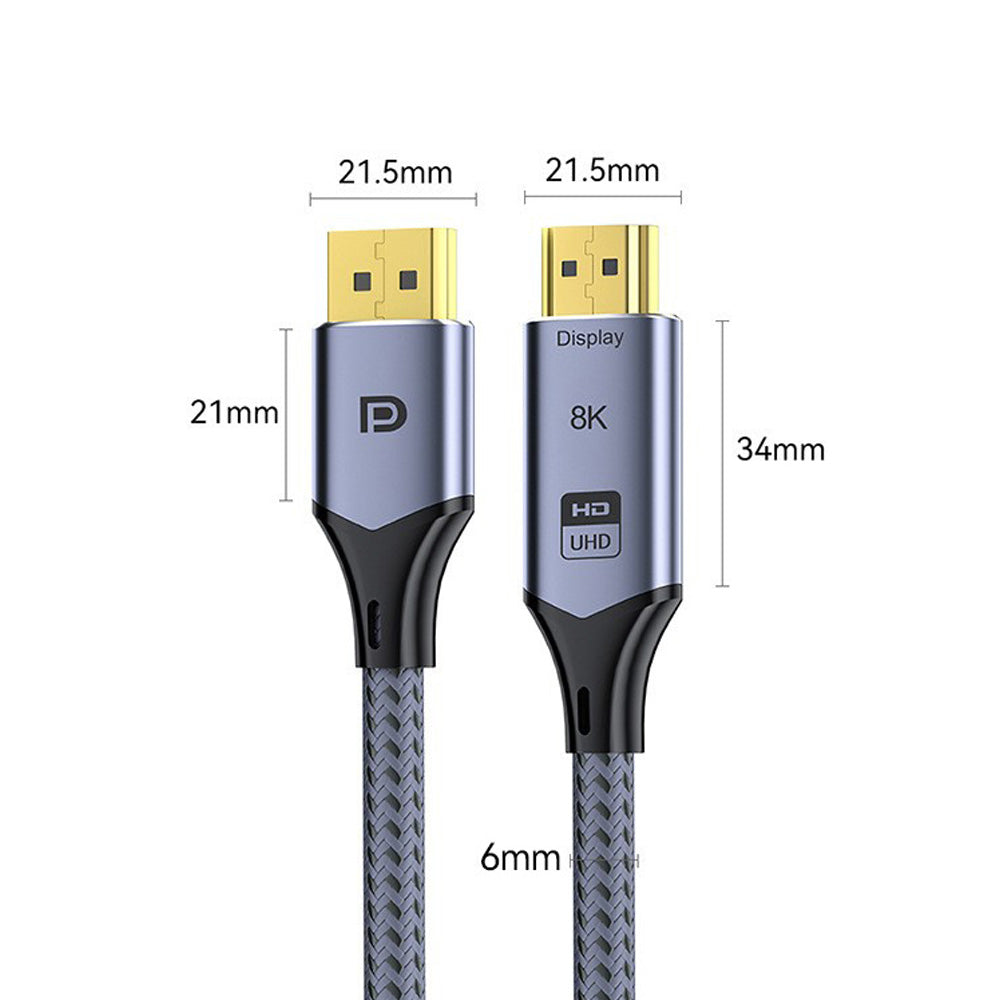 2m Male to Male Adapter DisplayPort to HDMI-Compatible 8K 60Hz DP to HDMI Cable