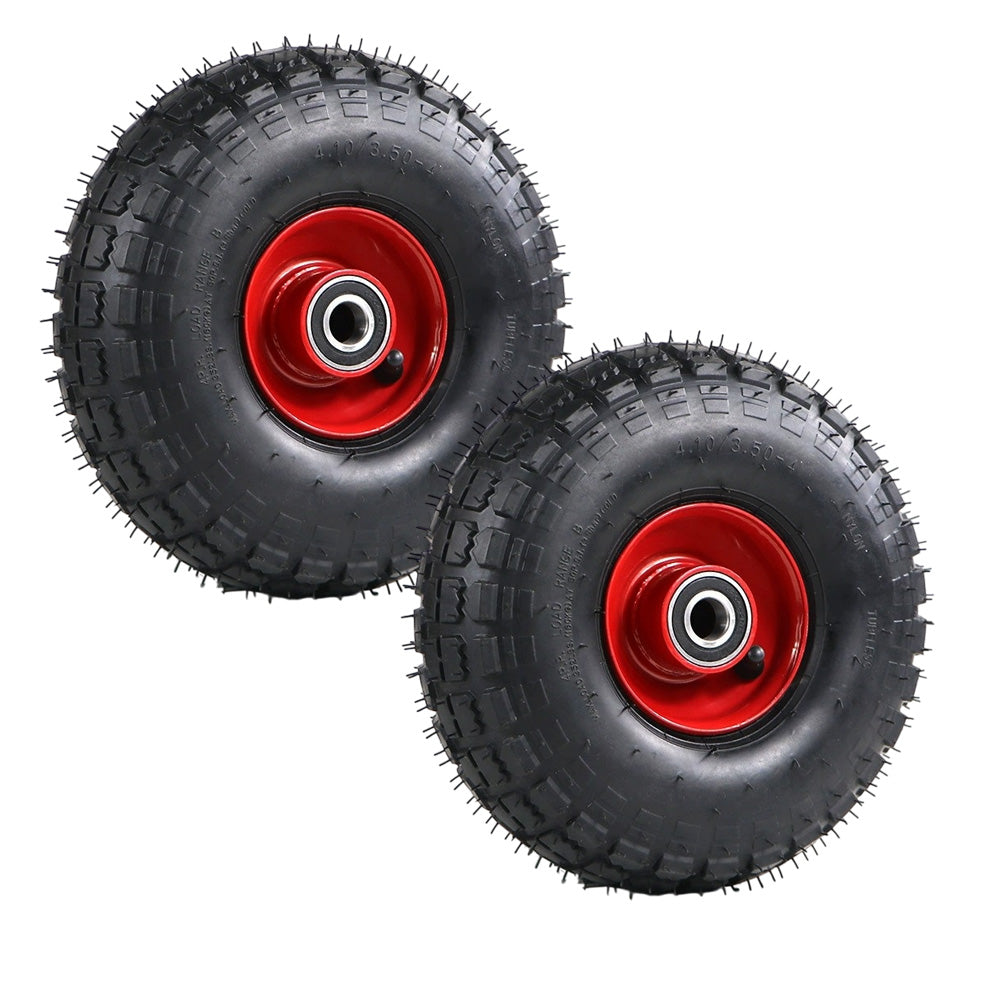 2 x 10" Hand Trolley Wheel Pneumatic Air 4.10/3.50-4 Heavy Duty Double Hub 20mm