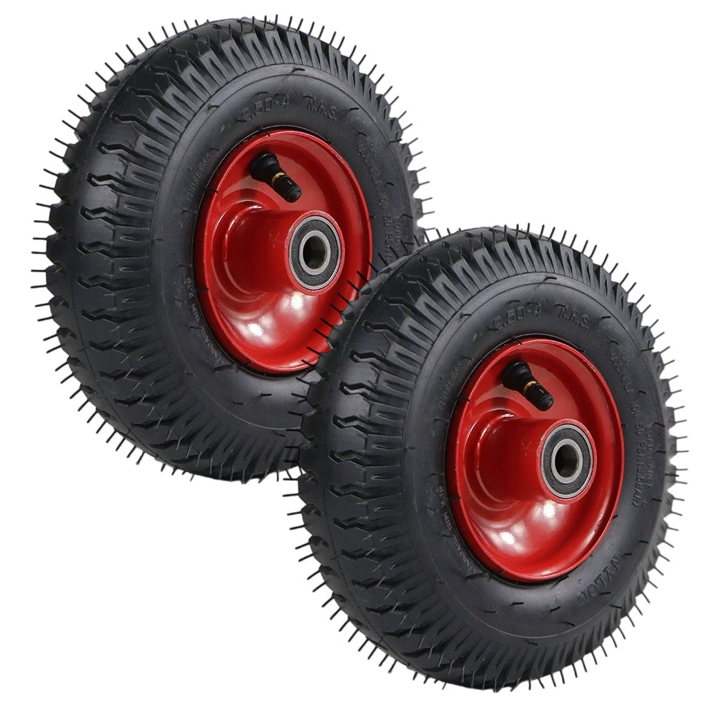2 x 10" Hand Trolley Wheel Pneumatic Air 4.10/3.50-4 Heavy Duty Double Hub 20mm
