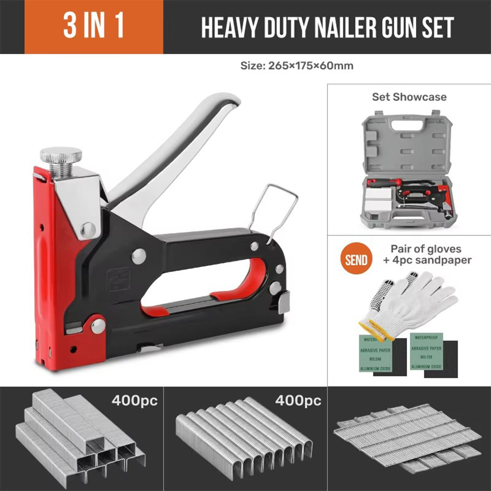 3-in-1 Nailer Stapler Gun Set With 1200 Staples Manual DIY Nailer Tool Kit 
