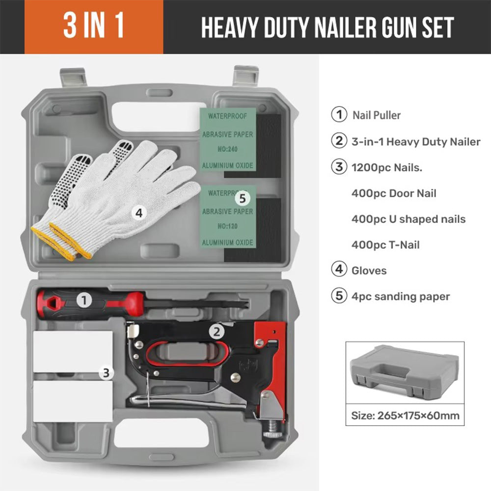 3-in-1 Nailer Stapler Gun Set With 1200 Staples Manual DIY Nailer Tool Kit