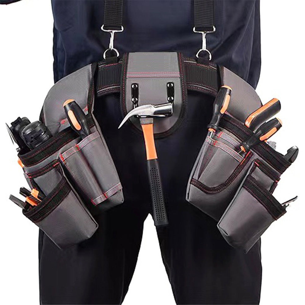 Adjustable Electrician Tool Bag with Suspenders and Pouches Portable Belt Bag