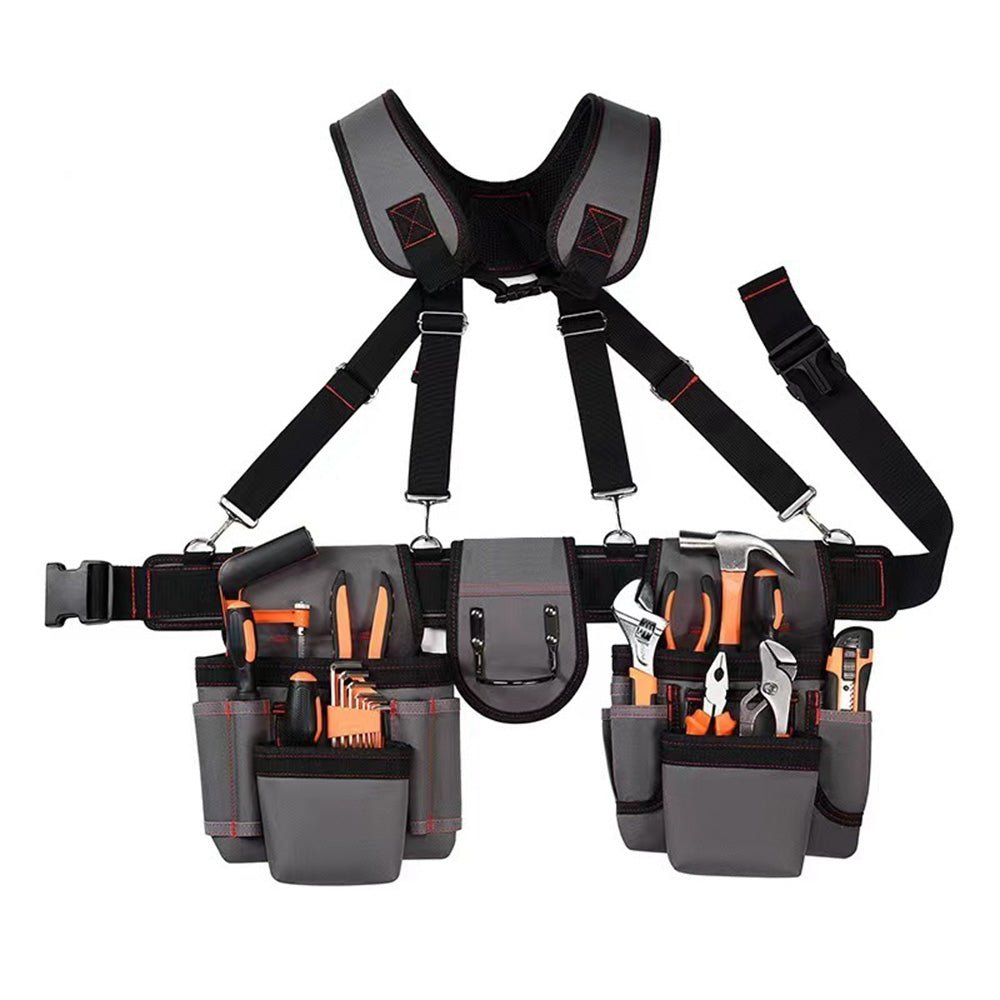 Adjustable Electrician Tool Bag with Suspenders and Pouches Portable Belt Bag