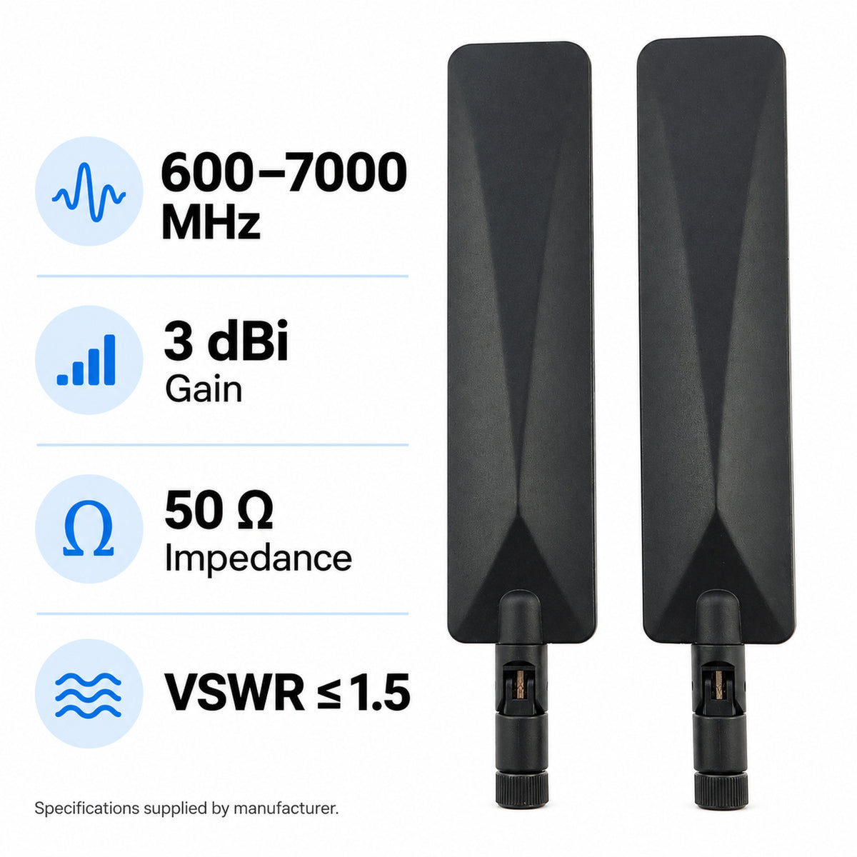 2x 3dBi SMA Male Antenna 600-7000MHz Wideband Folding Aerial for Router Modem