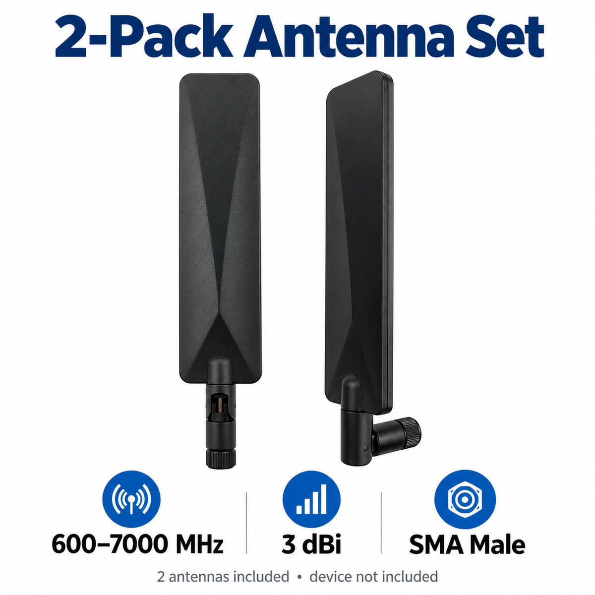 2x 3dBi SMA Male Antenna 600-7000MHz Wideband Folding Aerial for Router Modem