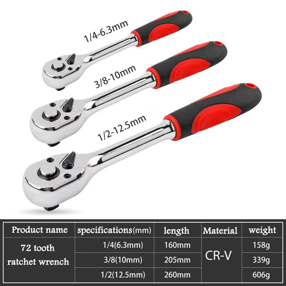 72 Teeth Ratchet Socket Wrench Tools 1/4" 3/8" 1/2" inch Ratchet Wrench 