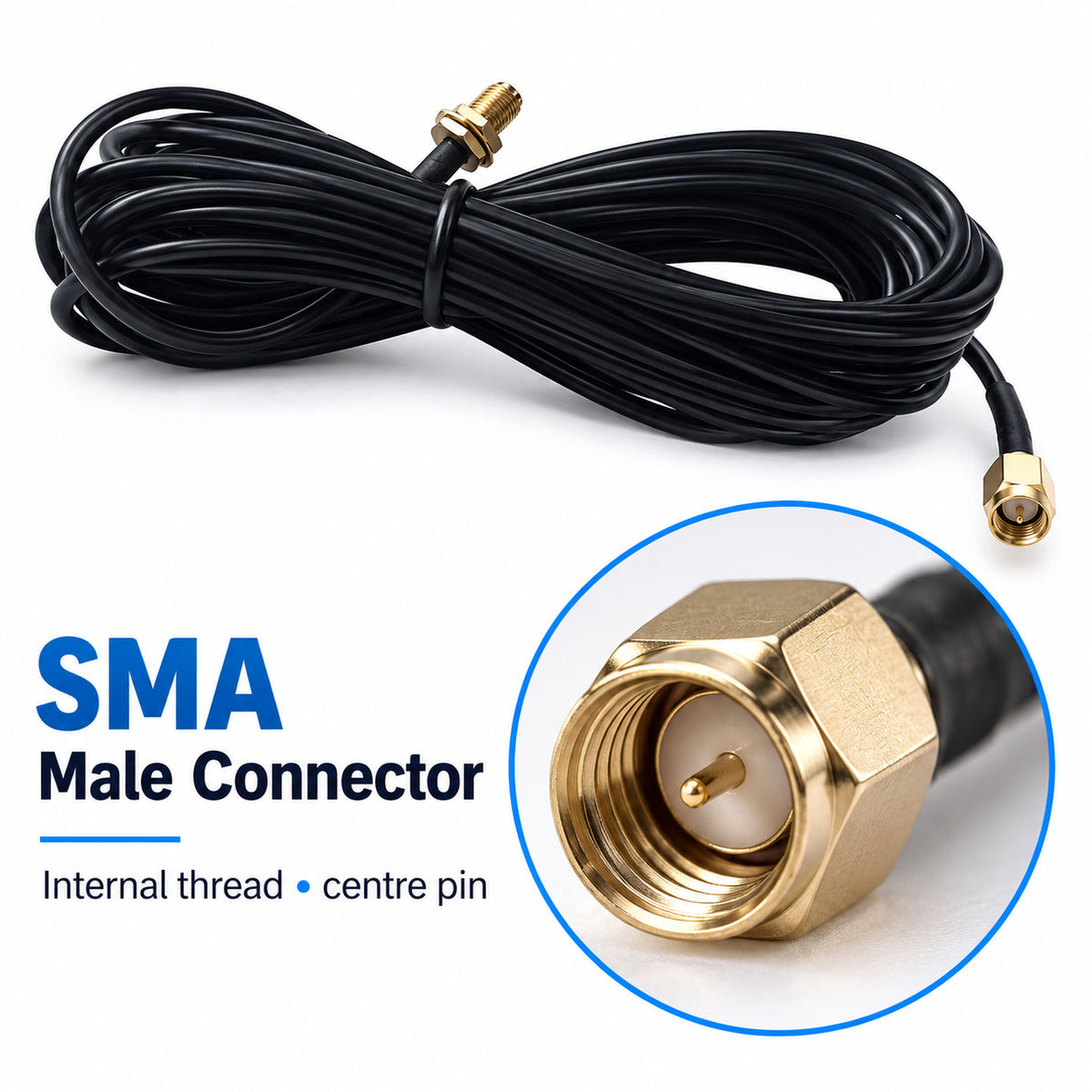 5m RG174 SMA Male to Female Coaxial RF Extension Cable Antenna Lead Black
