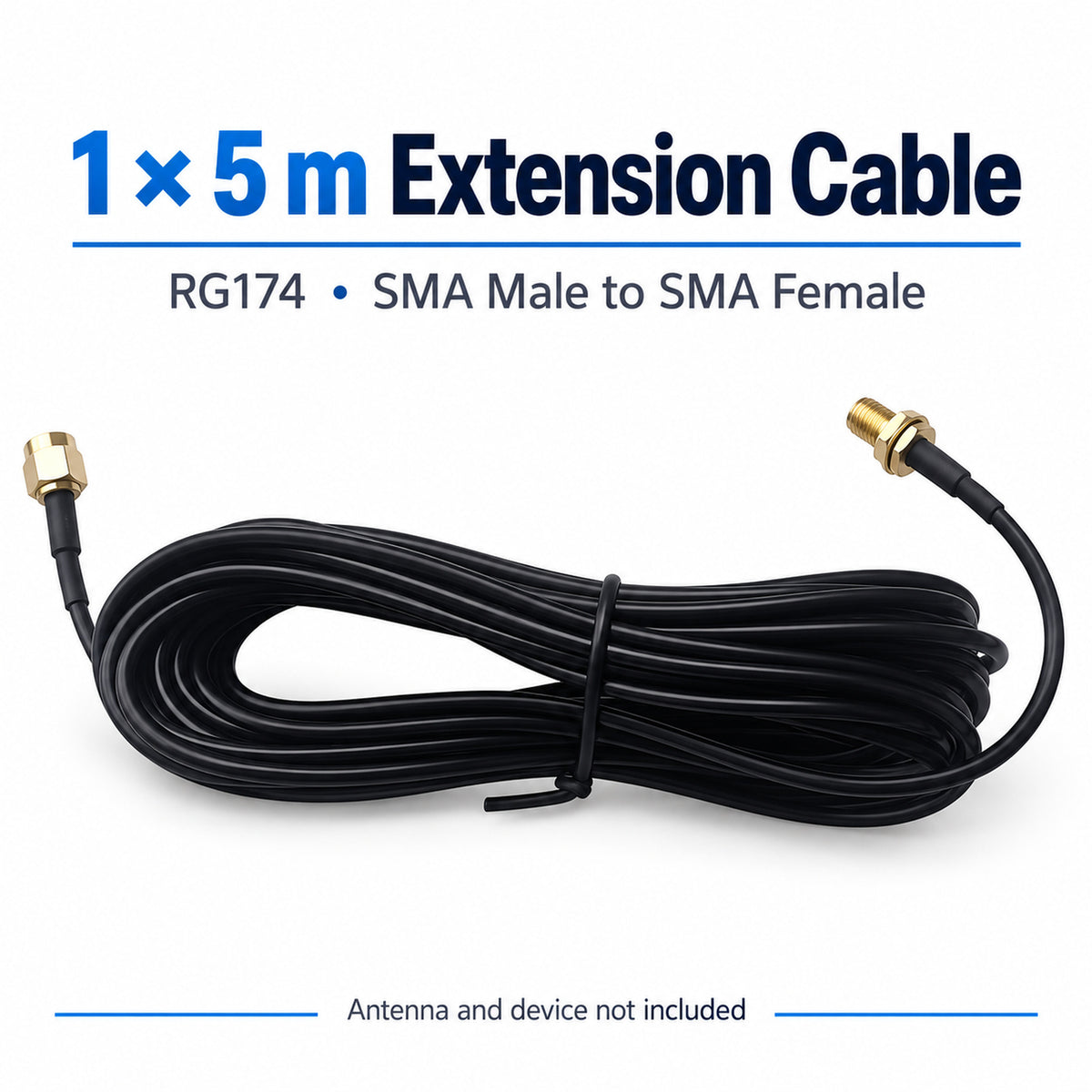 5m RG174 SMA Male to Female Coaxial RF Extension Cable Antenna Lead Black