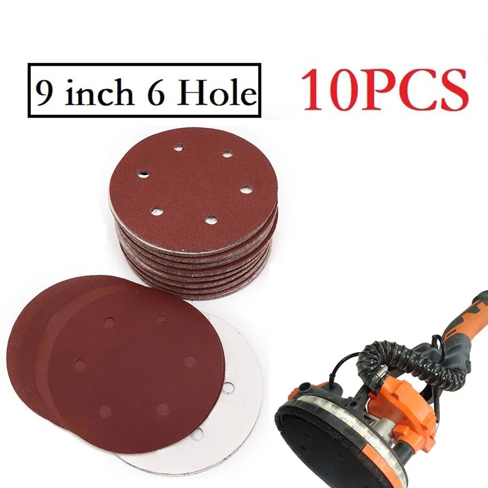 10 Pcs 9 inch Sandpaper 225mm 6 Hole Disc Polishing Tool