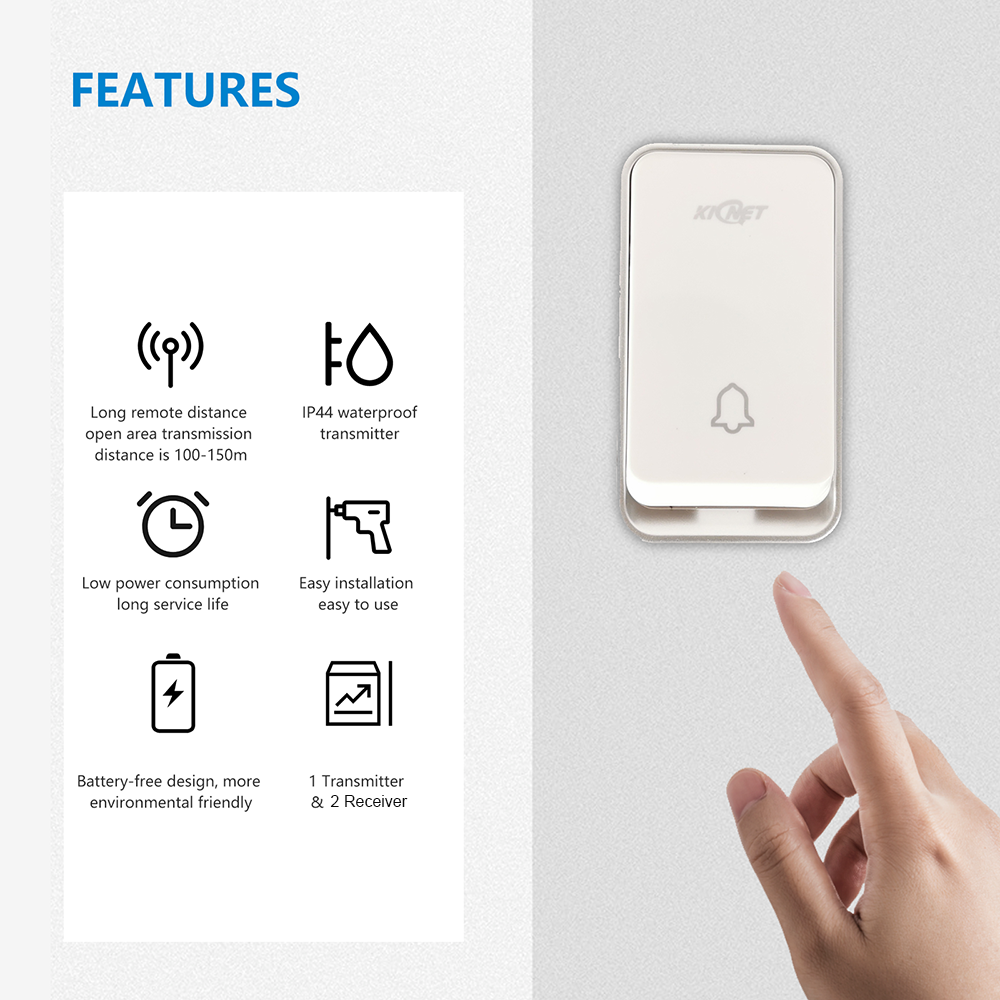 K0606 Waterproof Self Generating Power No Battery Required Wireless Doorbell