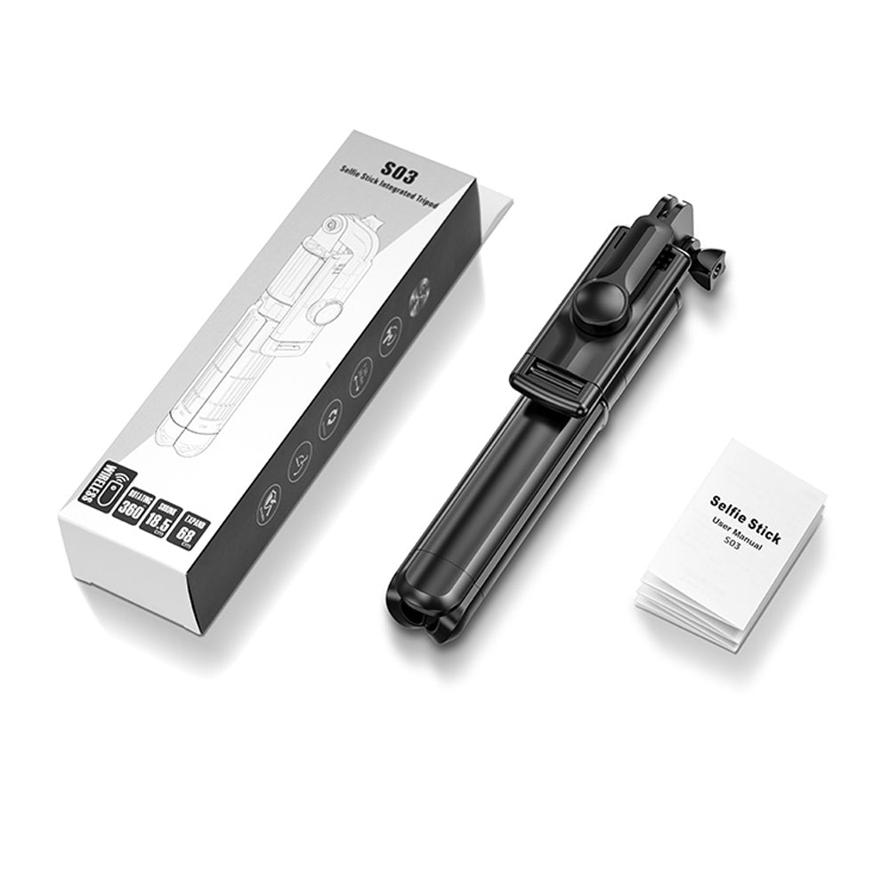 S03 Detachable clip 360 Degree Rotating Wireless Portable Selfie Stick Tripod For Mobile