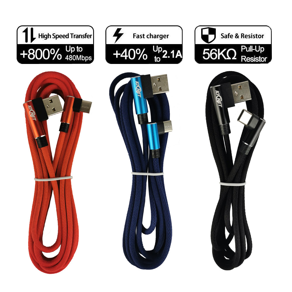 Type-C to USB Double Elbow Cotton Linen  Charger Cable