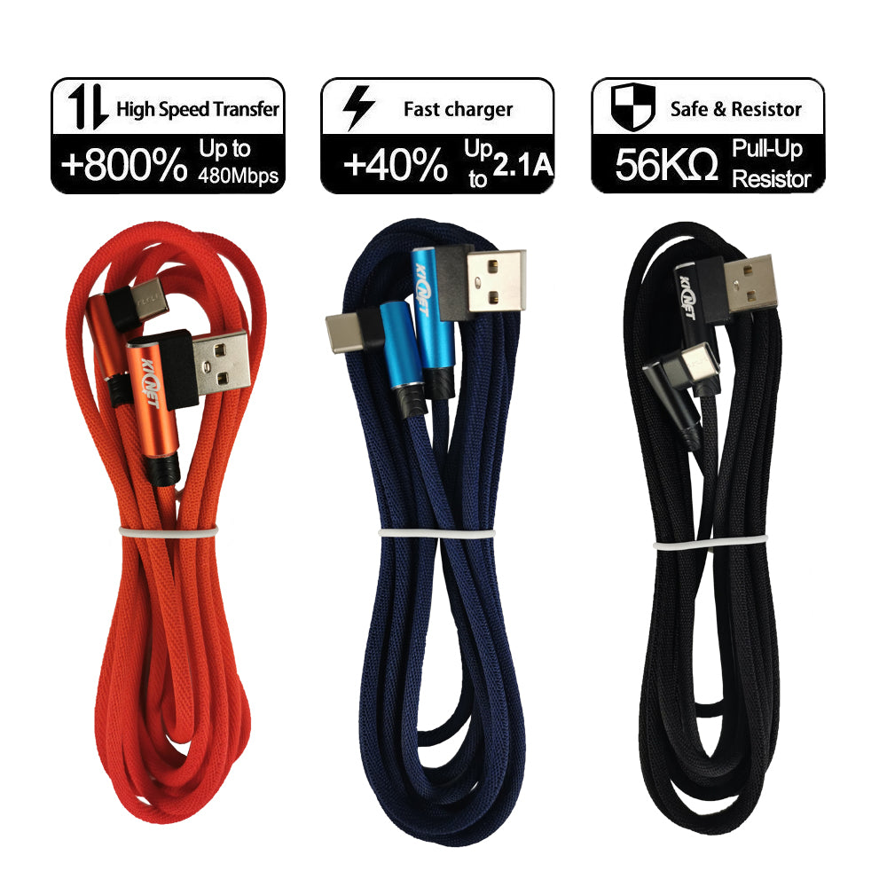 Type-C to USB Double Elbow Cotton Linen Charger Cable