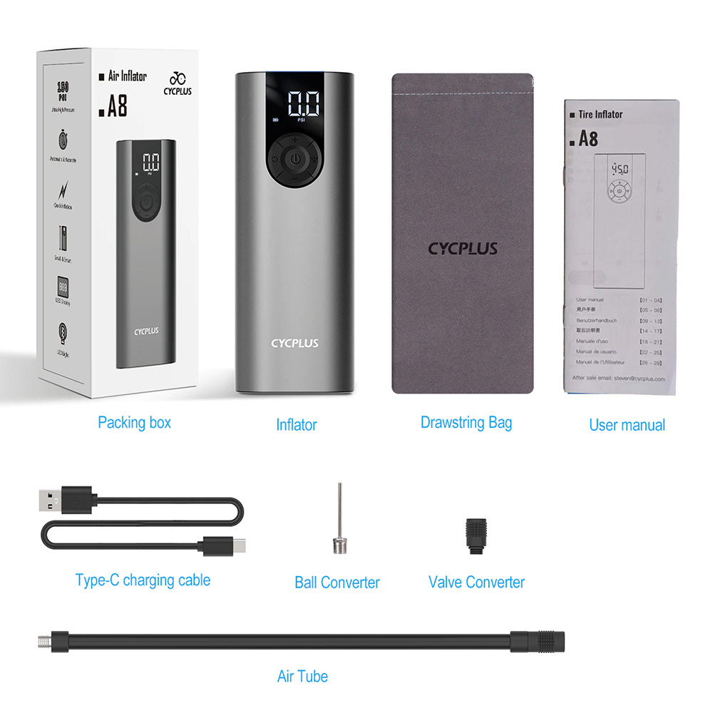 CYCPLUS A8 Portable Bicycle Tire Pump Bike Inflator Electric Air Compressor High Pressure Rechargeable Battery for Car Balls